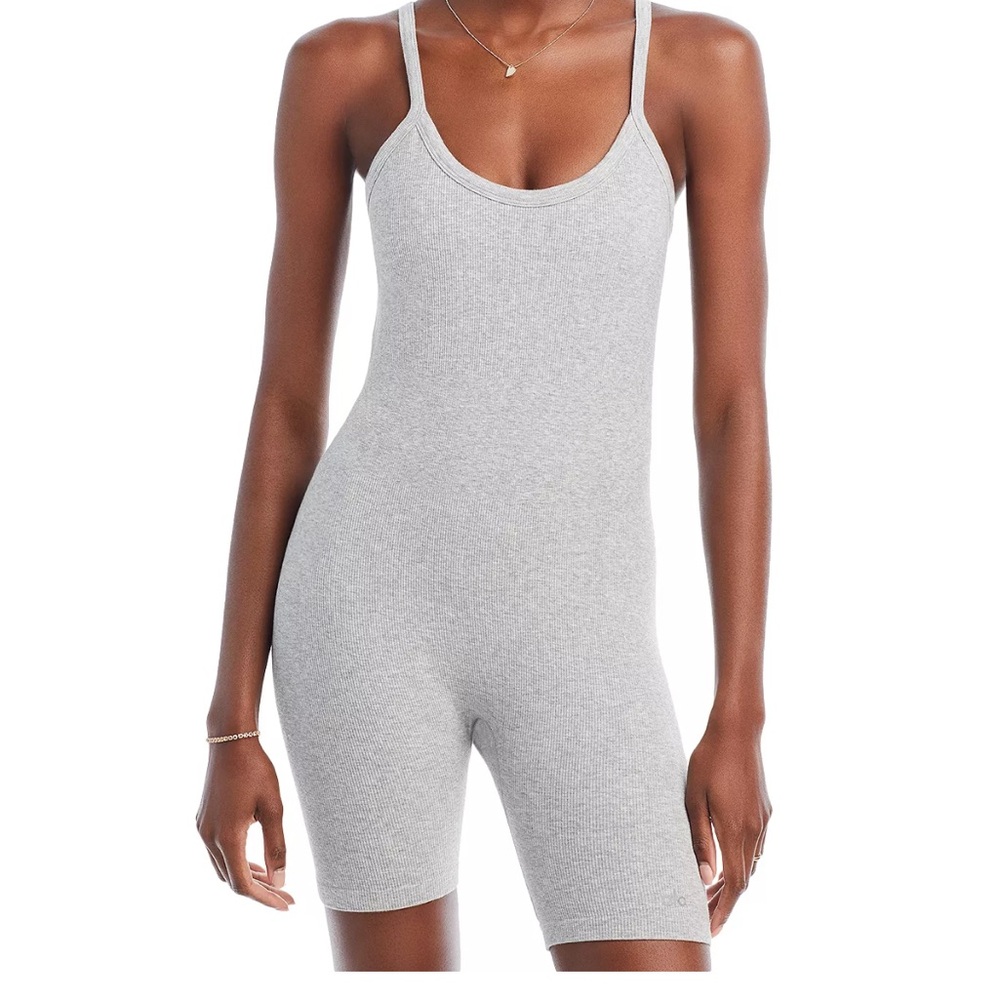 Alo Yoga Grey Seamless Ribbed Mellow Romper Small